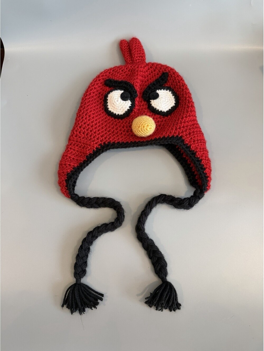 Y2K Angry Birds Knitted Crotchet Hat Adult Size With Tassels And Ear Flap
